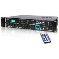 Pyle 70V System Audio Power Amplifier - 700W Rack Mount Portable Home Stereo Sound Receiver Mixer System w70V 100V Speaker Output, RCA AUX IN, USB, Mic Talkover - For Multi Speakers -