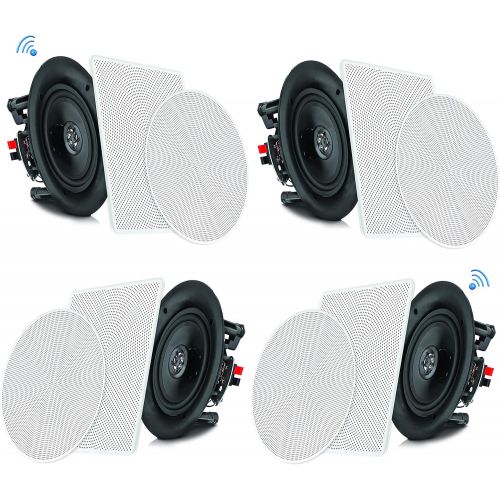  Pyle 6.5” 4 Bluetooth Flush Mount In-wall In-ceiling 2-Way Speaker System Quick Connections Changeable RoundSquare Grill Polypropylene Cone & Tweeter Stereo Sound 4 Ch Amplifier 2