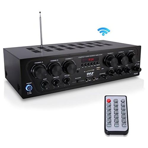  Pyle Bluetooth Home Audio Amplifier System - Upgraded 2018 6 Channel 750 Watt Wireless Home Audio Sound Power Stereo Receiver wUSB, Micro SD, Headphone, 2 Microphone Input wEcho, Talk