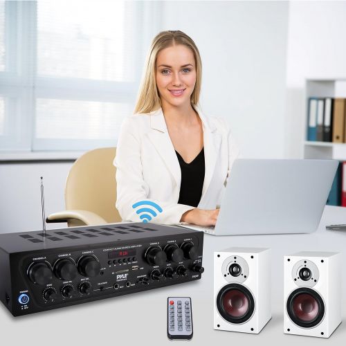  Pyle Bluetooth Home Audio Amplifier System - Upgraded 2018 6 Channel 750 Watt Wireless Home Audio Sound Power Stereo Receiver wUSB, Micro SD, Headphone, 2 Microphone Input wEcho, Talk