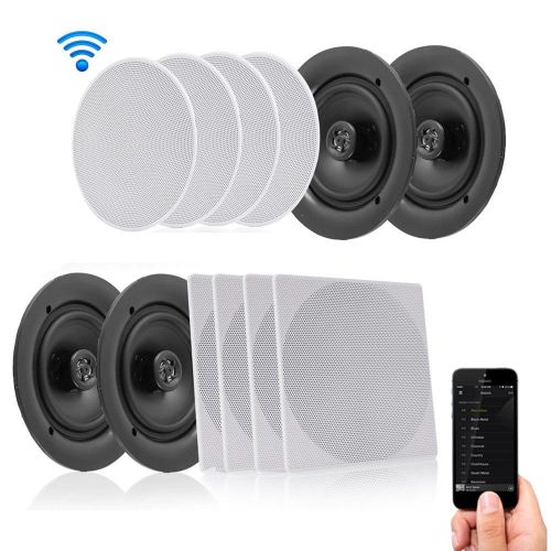  Pyle 8” 4 Bluetooth Flush Mount In-wall In-ceiling 2-Way Speaker System Quick Connections Changeable RoundSquare Grill Polypropylene Cone & Tweeter Stereo Sound 4 Ch Amplifier 250