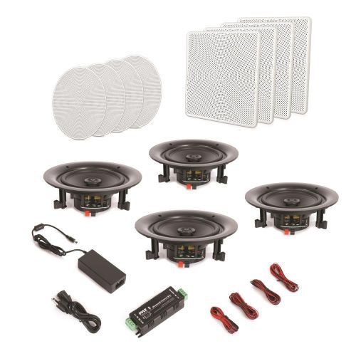  Pyle 8” 4 Bluetooth Flush Mount In-wall In-ceiling 2-Way Speaker System Quick Connections Changeable RoundSquare Grill Polypropylene Cone & Tweeter Stereo Sound 4 Ch Amplifier 250