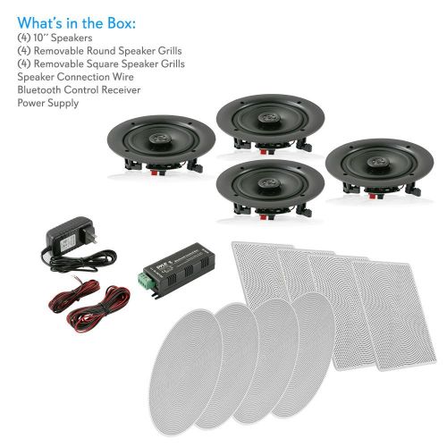  Pyle 8” 4 Bluetooth Flush Mount In-wall In-ceiling 2-Way Speaker System Quick Connections Changeable RoundSquare Grill Polypropylene Cone & Tweeter Stereo Sound 4 Ch Amplifier 250