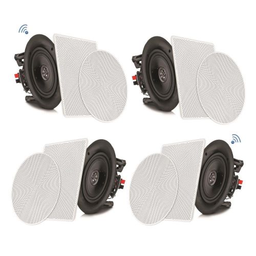 Pyle 8” 4 Bluetooth Flush Mount In-wall In-ceiling 2-Way Speaker System Quick Connections Changeable RoundSquare Grill Polypropylene Cone & Tweeter Stereo Sound 4 Ch Amplifier 250
