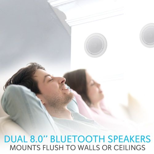  Pyle Pair 8” Bluetooth Flush Mount In-wall In-ceiling 2-Way Universal Home Speaker System Spring Loaded Quick Connections Polypropylene Cone Polymer Tweeter Stereo Sound 250 Watts