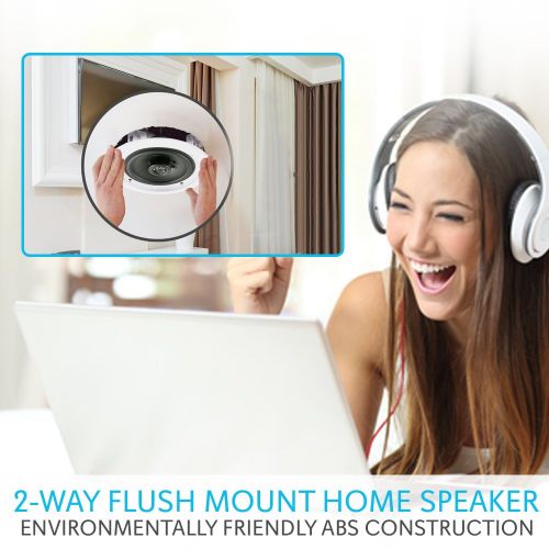  Pyle Pair 8” Bluetooth Flush Mount In-wall In-ceiling 2-Way Universal Home Speaker System Spring Loaded Quick Connections Polypropylene Cone Polymer Tweeter Stereo Sound 250 Watts