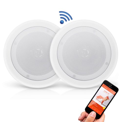  Pyle Pair 8” Bluetooth Flush Mount In-wall In-ceiling 2-Way Universal Home Speaker System Spring Loaded Quick Connections Polypropylene Cone Polymer Tweeter Stereo Sound 250 Watts