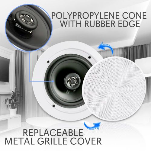  Pyle Pair 8” Bluetooth Flush Mount In-wall In-ceiling 2-Way Universal Home Speaker System Spring Loaded Quick Connections Polypropylene Cone Polymer Tweeter Stereo Sound 250 Watts