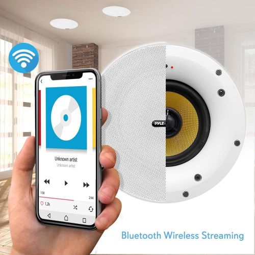  Pyle Pair 8” Bluetooth Flush Mount In-wall In-ceiling 2-Way Universal Home Speaker System Spring Loaded Quick Connections Polypropylene Cone Polymer Tweeter Stereo Sound 250 Watts