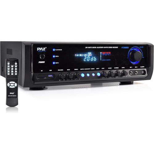  Pyle Wireless Bluetooth Power Amplifier System - 300W 4 Channel Home Theater Audio Stereo Sound Receiver Box Entertainment wUSB, RCA, 3.5mm AUX, LED, Remote - For Speaker, PA, Studio U