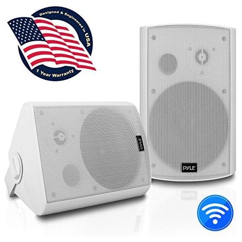  Pyle Outdoor Wall-Mount Patio Stereo Speaker - Waterproof Bluetooth Wireless & No Amplifier Needed - Portable Electric Theater Sound Surround System for Home Party Cabinet Enclosur
