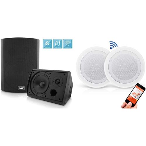  Pyle Pair of Wall Mount Waterproof & Bluetooth 6.5 IndoorOutdoor Speaker System, with Loud Volume and Bass. (Pair, Black. PDWR62BTBK)