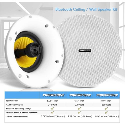  Pyle WiFi Bluetooth Ceiling Mount Speakers - 6.5” in-Wallin-Ceiling Dual Active & Passive Speaker System (2) Flush Mount w Powerful 270 Watts Remote Control & MUZO Player Compatible -