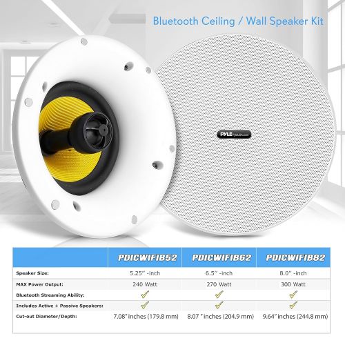  Pyle WiFi Bluetooth Ceiling Mount Speakers - 6.5” in-Wallin-Ceiling Dual Active & Passive Speaker System (2) Flush Mount w Powerful 270 Watts Remote Control & MUZO Player Compatible -