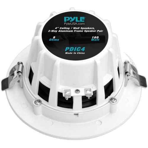  Pyle 4” Ceiling Wall Mount Speakers - Pair of 2-Way Full Range Sound Stereo Speaker Audio System Flush Design w Aluminum Alloy Frame Housing 60Hz - 20kHz Frequency Response & 160 Watts