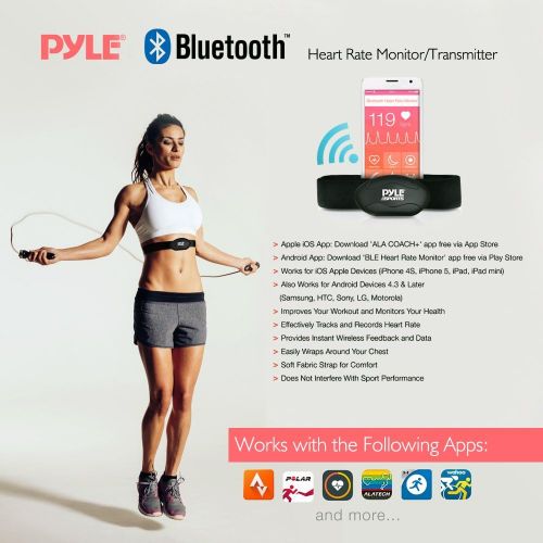  Bluetooth Fitness Heart Rate Monitor - Smart Digital Sports Wrist Watch Activity HR Tracker wChest Strap, Timer, Alarm, Sync, Used in Exercise or Running, For Men and Women - Pyle