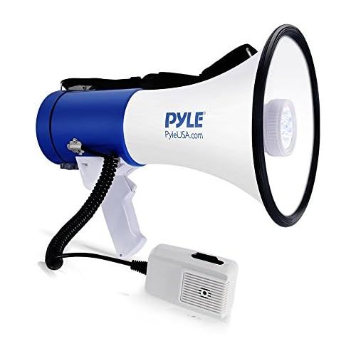  Pyle Portable Compact PA Megaphone Speaker w LED Flashlight, Alarm Siren, Adjustable Volume, 50W Handheld Lightweight Bullhorn w Detachable Mic, Battery Powered, for Indoor Outdo