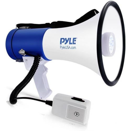  Pyle Portable Compact PA Megaphone Speaker w LED Flashlight, Alarm Siren, Adjustable Volume, 50W Handheld Lightweight Bullhorn w Detachable Mic, Battery Powered, for Indoor Outdo
