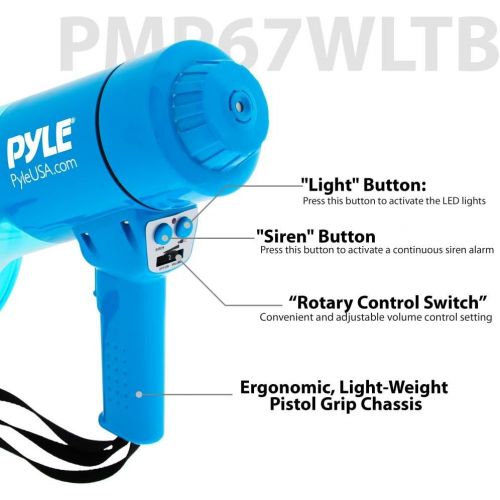  Pyle Waterproof Megaphone Bullhorn and Flashlight - Portable Compact 40W PA Includes Rechargeable Battery, Alarm Siren, Adjustable Volume, Handheld Lightweight Speaker, LED, Indoor Outd