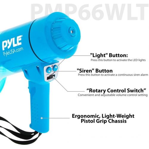  Pyle Portable Compact PA Megaphone Speaker w Alarm Siren, Adjustable Volume, 40 W Handheld Lightweight Marine Grade Waterproof Bullhorn, LED Flashlight, AA Battery Powered, Indoor