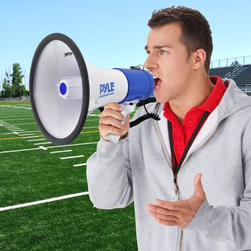  Pyle Portable Compact PA Megaphone Speaker w Alarm Siren, Adjustable Volume, 40 W Handheld Lightweight Marine Grade Waterproof Bullhorn, LED Flashlight, AA Battery Powered, Indoor