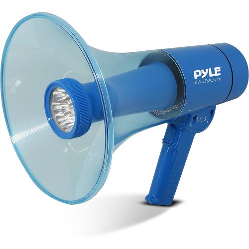  Pyle Portable Compact PA Megaphone Speaker w Alarm Siren, Adjustable Volume, 40 W Handheld Lightweight Marine Grade Waterproof Bullhorn, LED Flashlight, AA Battery Powered, Indoor