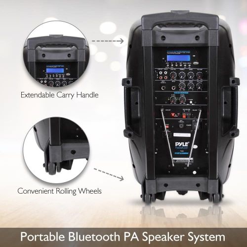  Pyle 1000 Watt, 12 Bluetooth PA Speaker - Indoor  Outdoor Portable Sound System with (2) UHF Wireless Microphones, Rechargeable Battery, Audio Recording, USBSD Readers, FM Radio