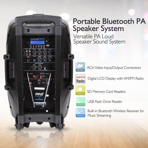  Pyle 1000 Watt, 12 Bluetooth PA Speaker - Indoor  Outdoor Portable Sound System with (2) UHF Wireless Microphones, Rechargeable Battery, Audio Recording, USBSD Readers, FM Radio