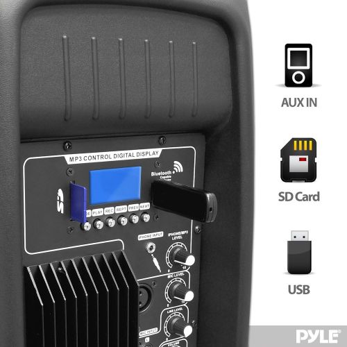  Pyle PPHP1237UB Powered Speaker - Active PA Loudspeaker Bluetooth System - 12 Inch Bass Subwoofer Stage Speaker Monitor - Built in USB for MP3 Amplifier - DJ Party Portable Sound S