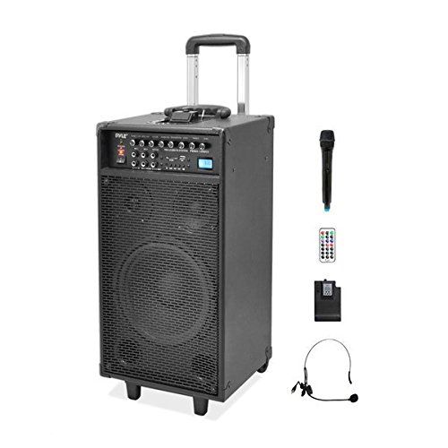  Pyle Pro 800 Watt Outdoor Portable Wireless PA Loud speaker - 10 Subwoofer Sound System with Charge Dock, Rechargeable Battery, Radio, USB  SD Reader, Microphone, Remote, Wheels -