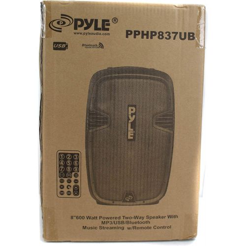  Pyle PPHP837UB Powered Active PA System Loudspeaker Bluetooth with Microphone - 8 Inch Bass Subwoofer Stage Speaker Monitor Built in USB for MP3 Amplifier - DJ Party Portable Sound