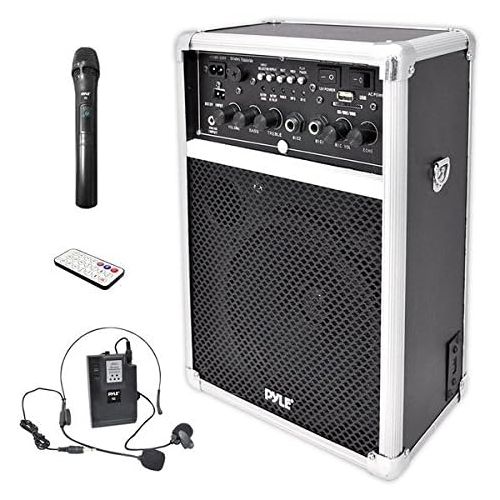  Pyle Pro Outdoor Indoor Wireless Bluetooth Portable PA Stereo Sound System with 6.5 inch Speaker, USB SD Card Reader, Rechargeable Battery, Indicator Lights, Wireless Microphone, R