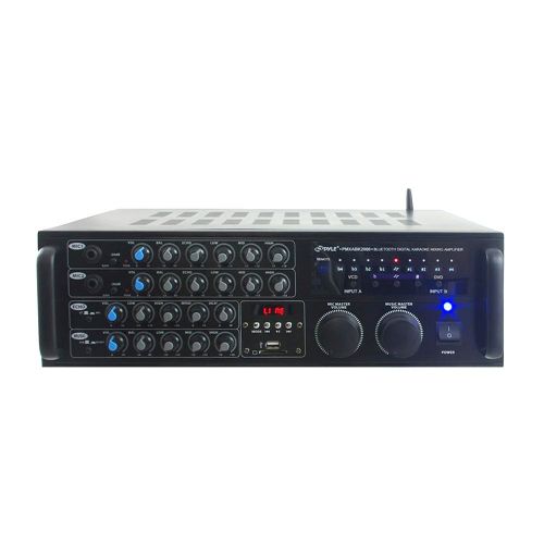  Pyle PMXAKB2000 - 2000 Watts (1000W + 1000W at 4 Ohms) DJ Karaoke Mixer and Amplifier with Built-in Bluetooth - 2 Microphone Inputs with Effects and EQ