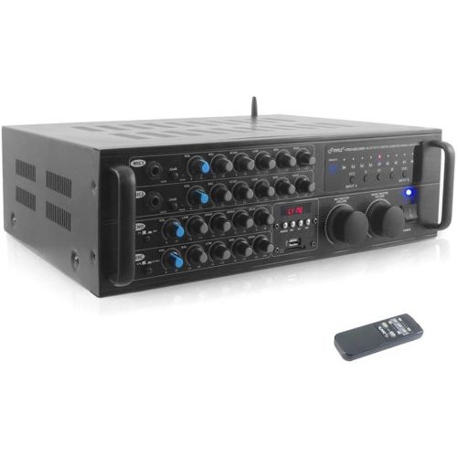  Pyle PMXAKB2000 - 2000 Watts (1000W + 1000W at 4 Ohms) DJ Karaoke Mixer and Amplifier with Built-in Bluetooth - 2 Microphone Inputs with Effects and EQ