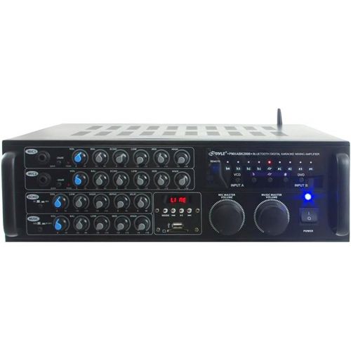  Pyle PMXAKB2000 - 2000 Watts (1000W + 1000W at 4 Ohms) DJ Karaoke Mixer and Amplifier with Built-in Bluetooth - 2 Microphone Inputs with Effects and EQ