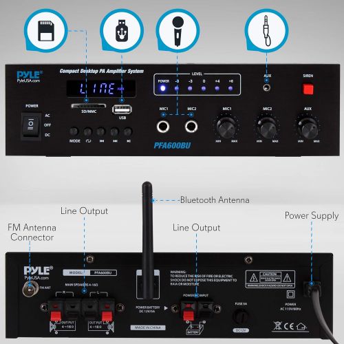  Pyle PMXAKB2000 - 2000 Watts (1000W + 1000W at 4 Ohms) DJ Karaoke Mixer and Amplifier with Built-in Bluetooth - 2 Microphone Inputs with Effects and EQ