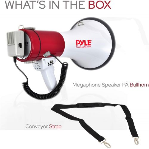  Pyle Megaphone Speaker PA Bullhorn with Built-in Siren - 50 Watts Adjustable Volume Control and 1200 Yard Range - Ideal for Football, Soccer, Baseball, Hockey and Basketball Cheerl