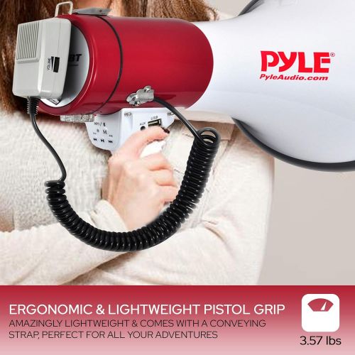  Pyle Megaphone Speaker PA Bullhorn with Built-in Siren - 50 Watts Adjustable Volume Control and 1200 Yard Range - Ideal for Football, Soccer, Baseball, Hockey and Basketball Cheerl