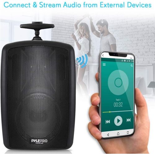  Pyle Wireless Portable PA Speaker System - 360W Bluetooth Compatible Battery Powered Rechargeable Outdoor DJ Sound Speaker Microphone Set MP3 USB SD FM Radio RCA 14 Mic in Wheels - Pyl