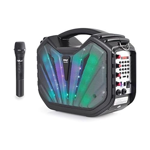  Pyle Wireless Portable PA Speaker System - Bluetooth Compatible Battery Powered Rechargeable Outdoor Sound Speaker Microphone Set with MP3 USB SD FM Radio AUX, LED Dj Lights, Carry Hand