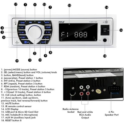  Pyle Marine Radio Receiver Speaker Set - 12v Single DIN Style Bluetooth Compatible Waterproof Digital Boat In Dash Console System with Mic - 4 Speakers, Remote Control, Wiring Harness -