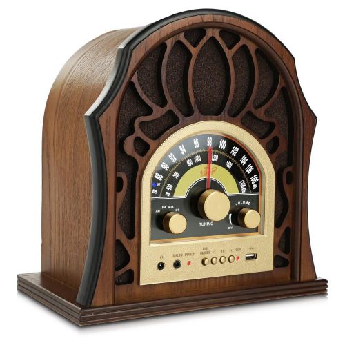  Pyle Retro Speaker Vintage Radio - Classic Style Stereo, Wireless Bluetooth Receiver Speakers, Built-in Full Range Sound System Reproduction, USB, MP3 Player, AMFM Tuner - PUNP37B