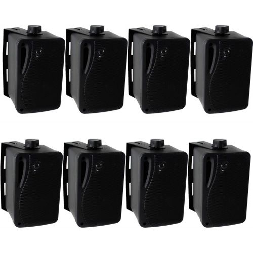  Pyle 8 3.5 200 Watt 3-Way Weather Proof Mini Box Speaker System Black (4 Pack)