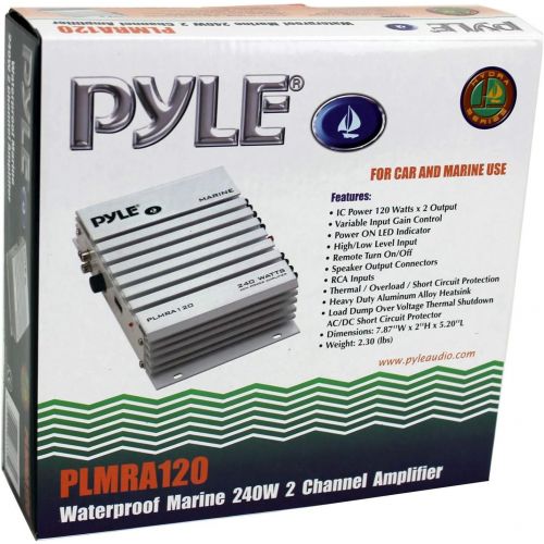  Pyle PLMRA120 240W 2 Channel Marine + Boat Waterproof Amplifier Audio Amplifier (2 Pack)