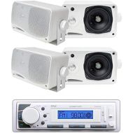 4) New Pyle PLMR24 3.5 400W 3-Way Marine Speaker System + PLMR20W MP3 Receiver