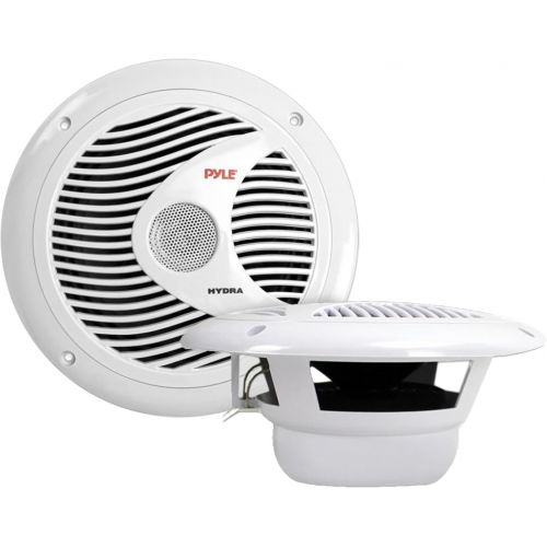  Pyle CD Bluetooth Marine Radio Receiver & Waterproof (2) 6.5 Speaker Kit, 4X 150 Watts 6.5 2 Way Marine White Speakers, Optional 4 Channel 400 Watt Marine White Amplifier