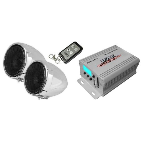  Pyle Motorcycle Speaker and Amplifier System - 100 Watt Weatherproof wTwo 3 Waterproof Speakers, AUX IN - Handlebar Mount ATV Mini Stereo Audio Receiver Kit Set - Also for Marine, Boat