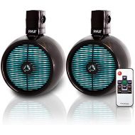 Pyle Marine Speakers - 8 Inch Waterproof IP44 Rated Wakeboard Tower and Weather Resistant Outdoor Audio Stereo Sound System with Built-in LED Lights - 1 Pair in Black (PLMRWB858LE)