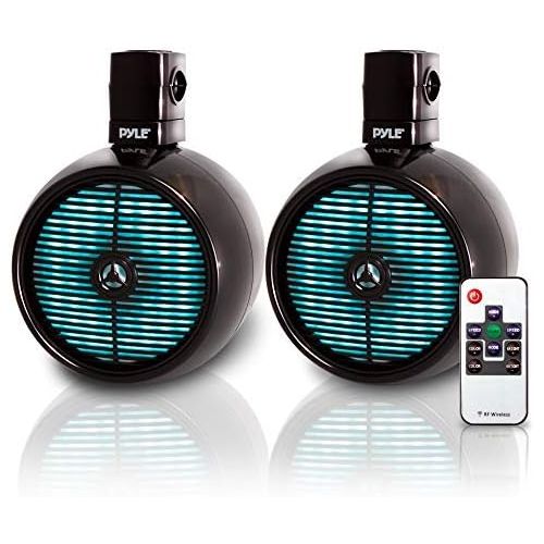  Pyle Marine Speakers - 8 Inch Waterproof IP44 Rated Wakeboard Tower and Weather Resistant Outdoor Audio Stereo Sound System with Built-in LED Lights - 1 Pair in Black (PLMRWB858LE)