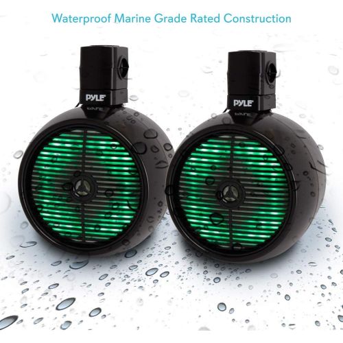  Pyle Marine Speakers - 8 Inch Waterproof IP44 Rated Wakeboard Tower and Weather Resistant Outdoor Audio Stereo Sound System with Built-in LED Lights - 1 Pair in Black (PLMRWB858LE)